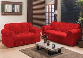 Kit capa para sofá franzida 2 e 3 lugares king - malha grossa - mtm enxovais