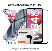 Kit Capa + Película 3D de Vidro + Fone com Fio Para Samsung Galaxy M34 Kit Capa + Película 3D de Vidro + Fone com Fio Para Samsung Galaxy M34