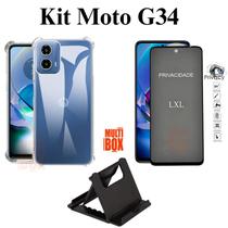 Kit Capa + Película 3D de Vidro Privativa + Suporte de Mesa para Motorola Moto G34 5G