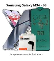 Kit Capa + Pelicula 9D de Cerâmica + Fone com Fio para Samsung Galaxy M34 5G