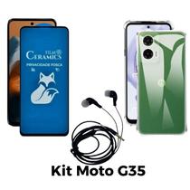 Kit Capa + Película Fosca Privacidade + Fone de Ouvido para Motorola Moto G35