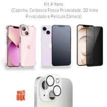 Kit Capa + Película Fosca Privacidade + Película 3D Privacidade + Película de Câmera P/ Iphone 13 Mini