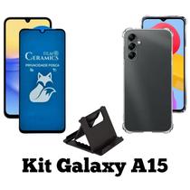 Kit Capa + Película Fosca Privacidade + Suporte de Mesa para Samsung Galaxy A15