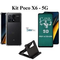 Kit Capa + Película Fosca Privacidade + Suporte de Mesa para Xiaomi Poco X6 5G