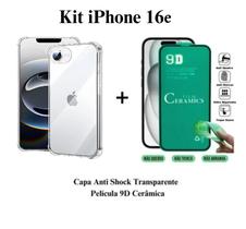 Kit Capa Pelicula para Iphone 16e Capinha Anti Impacto Película de Cerâmica 9D