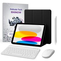 Kit Capa Preta c/ suporte de caneta p/ iPad 10ª e 11ª geração+Película de vidro+Caneta+Teclado e Mouse Kit Capa Preta c/ suporte de caneta p/ iPad 10ª e 11ª geração+Película de vidro+Caneta+Teclado e Mouse