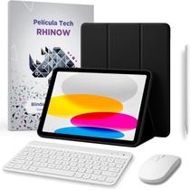Kit Capa Preta com suporte de caneta Compatível iPad 10ª e 11ª geração + Película de vidro + Caneta Precision + Teclado