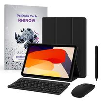 Kit Capa Preta Slim com suporte de caneta para Xiaomi Redmi Pad SE 11": Película de vidro + Caneta Touch + Teclado e Mouse (Rhinow)