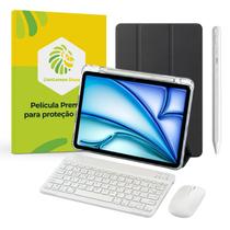 Kit Capa Preta Slim para iPad Air 11 (2024 - 2026) + Smart Pencil + Película de Vidro Temperado + Teclado e Mouse