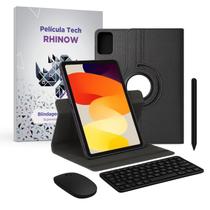 Kit Capa Preta Xiaomi Redmi Pad SE, Giratória 360: Película de vidro + Caneta Precision + Teclado e Mouse Kit Capa Preta Xiaomi Redmi Pad SE, Giratória 360: Película de vidro + Caneta Precision + Teclado e Mouse