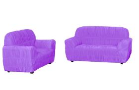 Kit Capa protetor de Sofá 3 e 2 Lugares Jogo elasticada de malha - Lilás