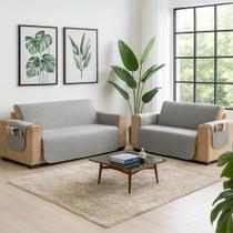 Kit Capa Protetor de Sofá Retratil 2 e 3 Lugar Reclinável com Porta Objetos 5 Lugares Matelado