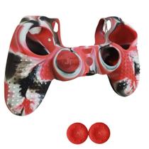 Kit Capa Protetora Silicone Para Controle PS4 +2 Grip Capinha Case Azul Vermelho Camuflado Dualshock - JT Distribuidora