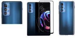 Kit Capa Reforçada Compatível Moto Edge 20 Pro XT2153 + Película De Vidro 3D 9D + Película Da Lente Câmera