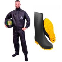 Kit Capa Roupa Conjunto Chuva Motoqueiro Motoboy Impermeável + Bota Galocha Vonder Kit Capa Roupa Conjunto Chuva Motoqueiro Motoboy Impermeável + Bota Galocha Vonder
