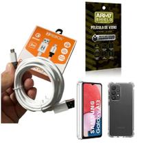 Kit Capa Samsung A13 4G Com Cabo Turbo E Película D Vidro 3D