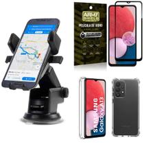 Kit Capa Samsung A13 4G + Suporte Veicular Ventosa Automático + Película Vidro 3D