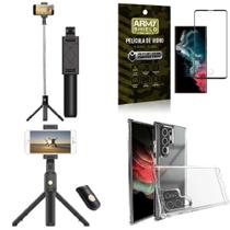 Kit Capa Samsung S22 Ultra +Mini Tripé Selfie Bluetooth +Película 3D Armyshield
