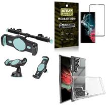 Kit Capa Samsung S22 Ultra + Suporte Veicular 3 em 1 + Película 3D Armyshield