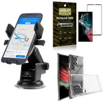 Kit Capa Samsung S22 Ultra + Suporte Veicular Ventosa Automático + Película Vidro 3D