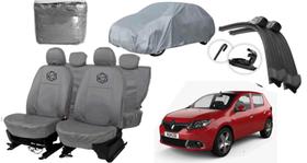 Kit capa Sandero 17-23 couro cinza + capa externa top Kit capa Sandero 17-23 couro cinza + capa externa top