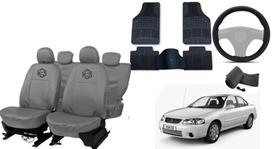 Kit Capa Sentra 86-00 + Tapete + Volante de Couro Cinza