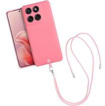 Kit Capa Silicon Veloz para Motorola Moto Edge 60 Cordão Phone Strap Flex Rosa Gshield