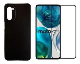 Kit Capa Silicone Aveludada Preta P/ Moto G52 + Pelicula 3d