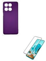 Kit Capa Silicone Case Aveludada Roxo + Película Curvada Moto EDGE 60