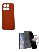 Kit Capa Silicone Case Marrom + Película Fosca Privacidade Moto Edge 60