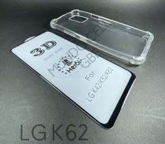 Kit Capa Silicone Tpu Transparente Anti-Impacto + Pelicula de Vidro 3D Full Cover LG K62