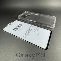 Kit Capa Silicone Tpu Transparente Anti-Impacto + Pelicula de Vidro 3D Full Cover Samsung Galaxy M31