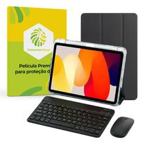 Kit Capa Slim Preta para Xiaomi Redmi Pad SE + Película de Vidro Temperado + Teclado e Mouse