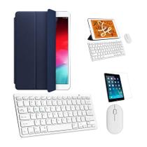 Kit Capa Smart Case Azul Escuro / Teclado e Mouse branco e Película para tablet 2020 8a Geração 10.2"