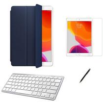 Kit Capa Smart Case iPad 9a Geração 10.2 /Can/Pel e Teclado Branco - Azul Escuro