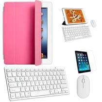 Kit Capa Smart Case Rosa / Teclado E Mouse Branco E Película