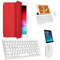 Kit Capa Smart Case Vermelho / Teclado e Mouse branco e Película para iPad 2021 9a Geração 10.2"