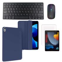 Kit Capa Smart + Teclado + Mouse + Pelicula Para IPad 10a 2022 Azul Marinho
