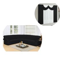 Kit Capa Sofá De Canto De Até 5/6 Lugares + Cortina 02 Metros Preto Kit Capa Sofá De Canto De Até 5/6 Lugares + Cortina 02 Metros Preto