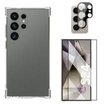 Kit Capa Transparente Anti Impacto + Película 3D de Vidro 9H + Película Câmera para Samsung Galaxy S24 Ultra - kingmoo