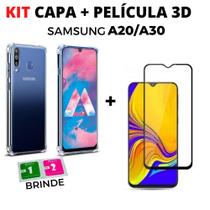 Kit Capa Transparente Anti Impacto + Película de Vidro 3D Compatível Com Samsung A20 A30