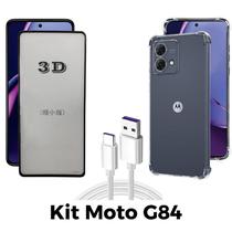 Kit Capa Transparente + Película 3D + Cabo USB Tipo C para Motorola Moto G84 Kit Capa Transparente + Película 3D + Cabo USB Tipo C para Motorola Moto G84