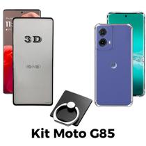 Kit Capa Transparente + Película 3D de Vidro + Anel Suporte para Moto G85