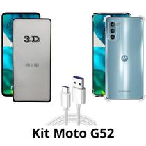Kit Capa Transparente + Película 3D de Vidro + Cabo USB Tipo C para Moto G52