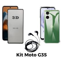 Kit Capa Transparente + Película 3D de Vidro + Fone de Ouvido para Motorola Moto G35