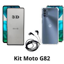 Kit Capa Transparente + Película 3D + Fone de Ouvido para Motorola Moto G82