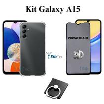 Kit Capa Transparente + Película 3D Privacidade + Anel Suporte para Samsung Galaxy A15 Kit Capa Transparente + Película 3D Privacidade + Anel Suporte para Samsung Galaxy A15