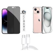 Kit Capa Transparente + Película 3D Privacidade + Cabo Tipo C para Iphone 15 Plus Kit Capa Transparente + Película 3D Privacidade + Cabo Tipo C para Iphone 15 Plus