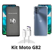 Kit Capa Transparente + Película 3D Privacidade + Cabo USB Tipo C para Motorola Moto G82