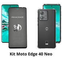 Kit Capa Transparente + Película 3D Privacidade de Vidro para Moto Edge 40 Neo